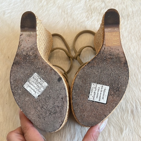 Gucci Beige Suede Caged Espadrille Wedge Sandals Sz 35.5 - Picture 10 of 12
